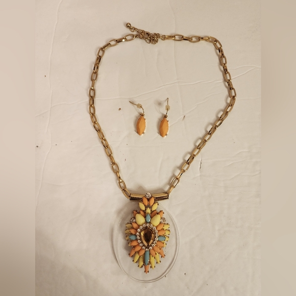 Treska Beaded Pastel Statement Matching Necklace and Earrings - Picture 2 of 3